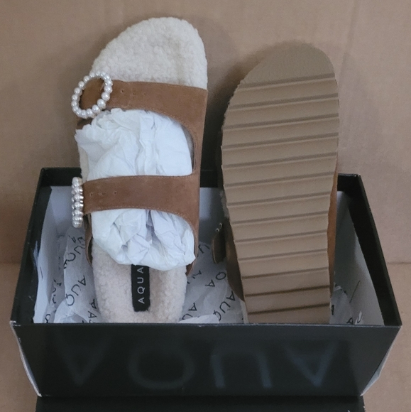 AQUA Private Label Bloomingdale's Exclusive Furry Embellished Sandal 8 T… - Picture 3 of 9